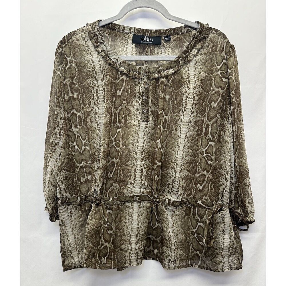 Dash by Kardashian Size L  Animal Print Beige Brown‎ Black Top Blouse Women